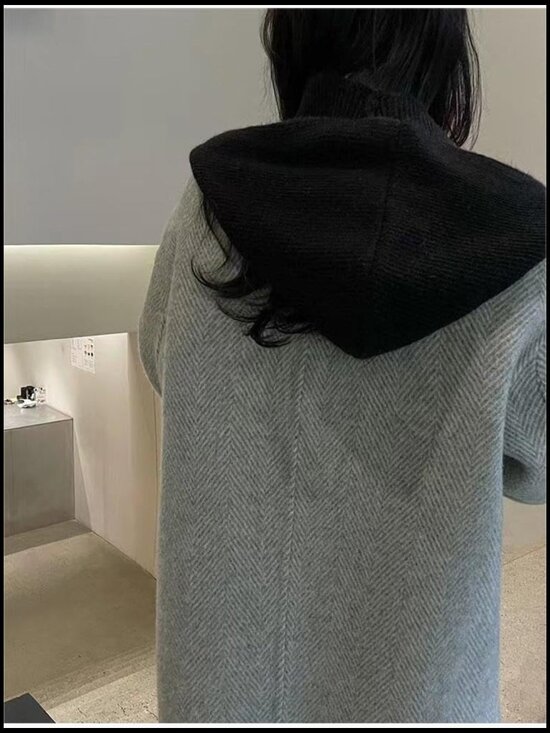 Knitted Hooded Scarf Pure Color Long Scarf Wrap Hat Beanie main image 4
